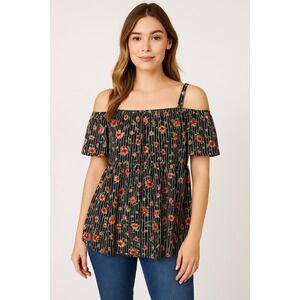 Ivy Rose Off Shoulder Babydoll Blouse Womens 1X Floral Whimsigoth Mesh Floral